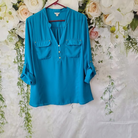 Guess Teal sheer blouse - Picture 3 of 4